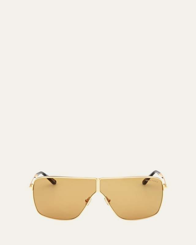Huxley Golden Metal Rectangle Sunglasses